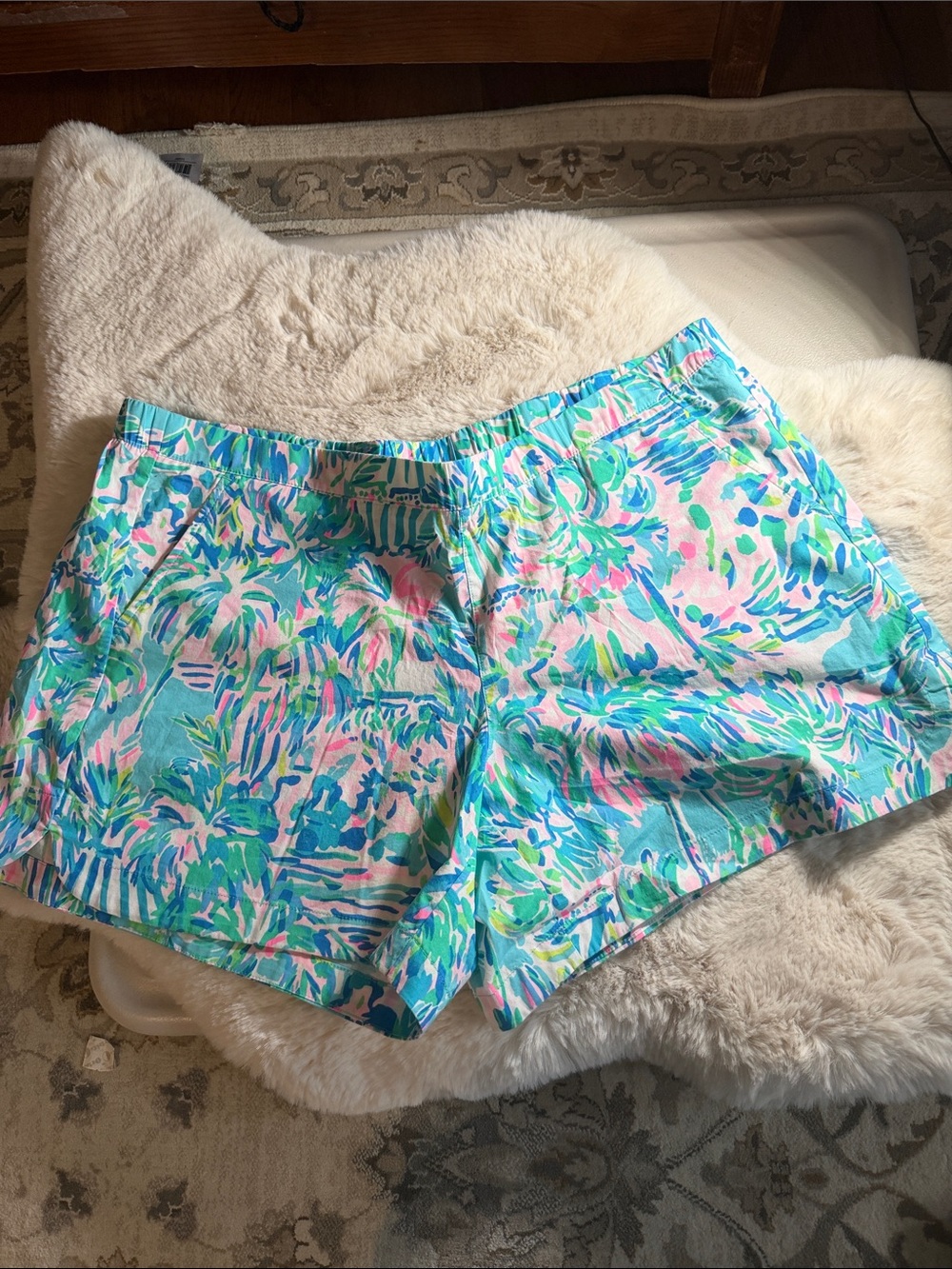 Lilly Pulitzer Pink & Teal Palm-Print Bermuda Shorts
